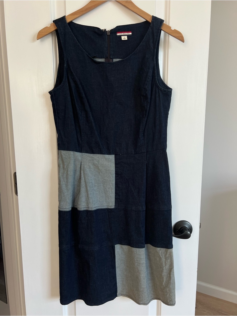 Tommy Hilfiger Navy and Gray Patchwork Sleeveless Midi Dress